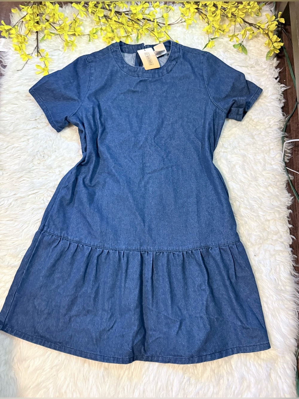Forever 21 Dark Blue Denim Tiered Mini Dress